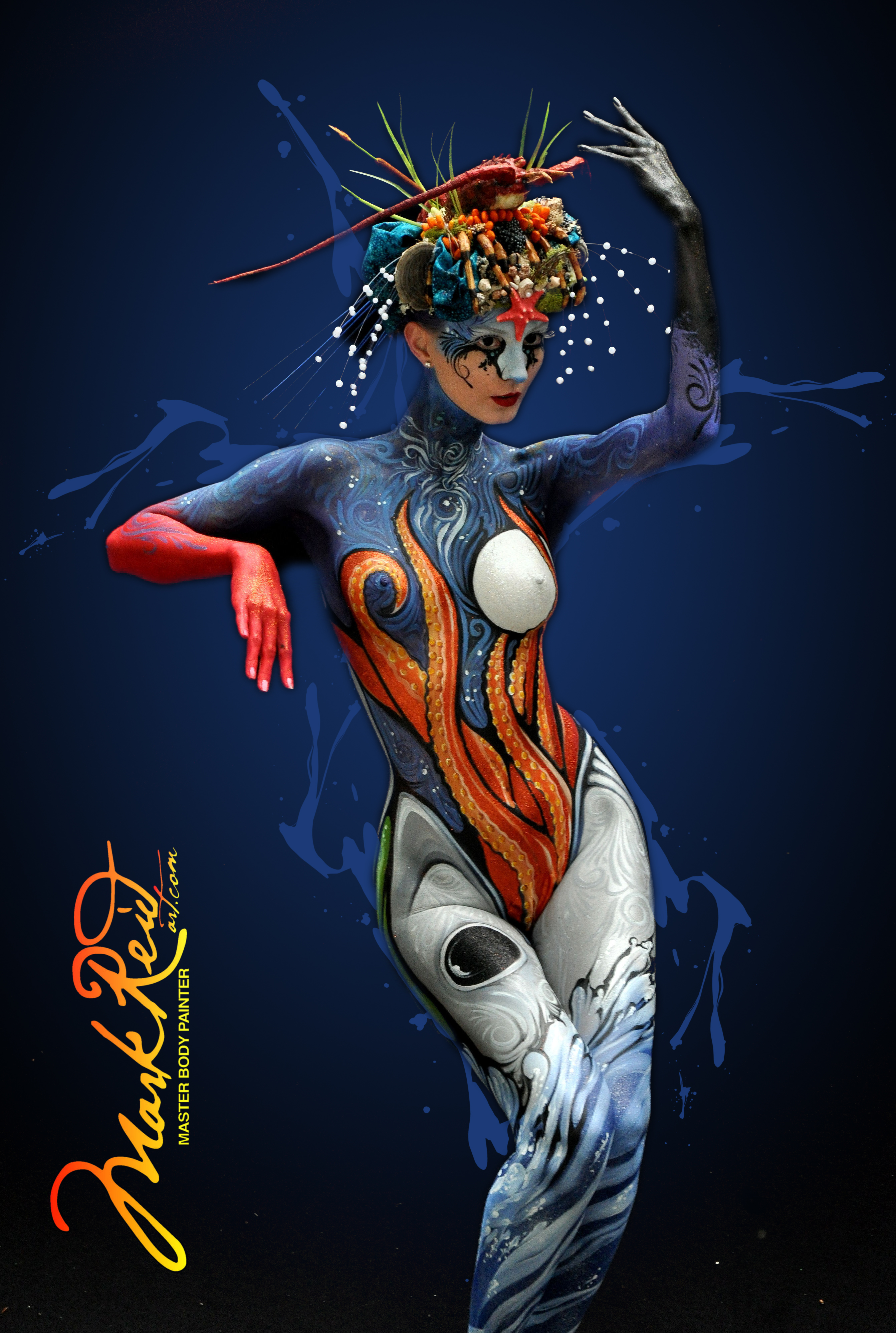 Funky colorful aquatic themed full body painting